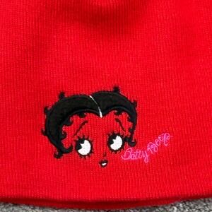 Betty Boop Beanie Women One Size Red Embroidered Y2K Vintage 2004 Cartoon Hat